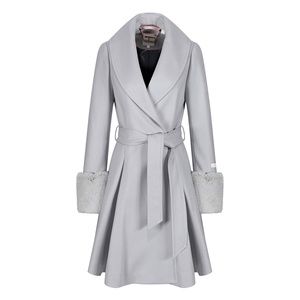 Ted Baker Zurii Faux Fur Cuff Coat, Light Grey